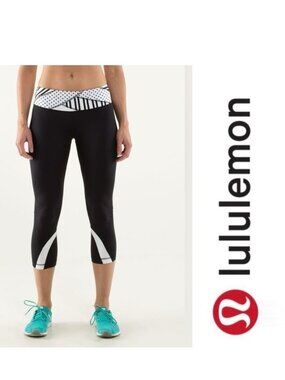 Lululemon | Run: Inspire Crop II Black / Quilt Summer13 13 / White | Size 2